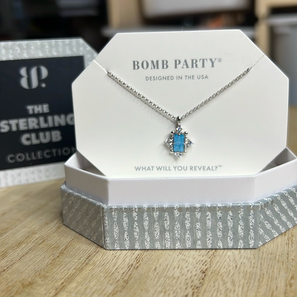 Bomb Party Sterling Club Aquamarine Ice Crystal Necklace